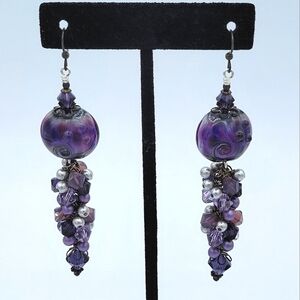 Earrings Lampwork & Purple Crystals #2050